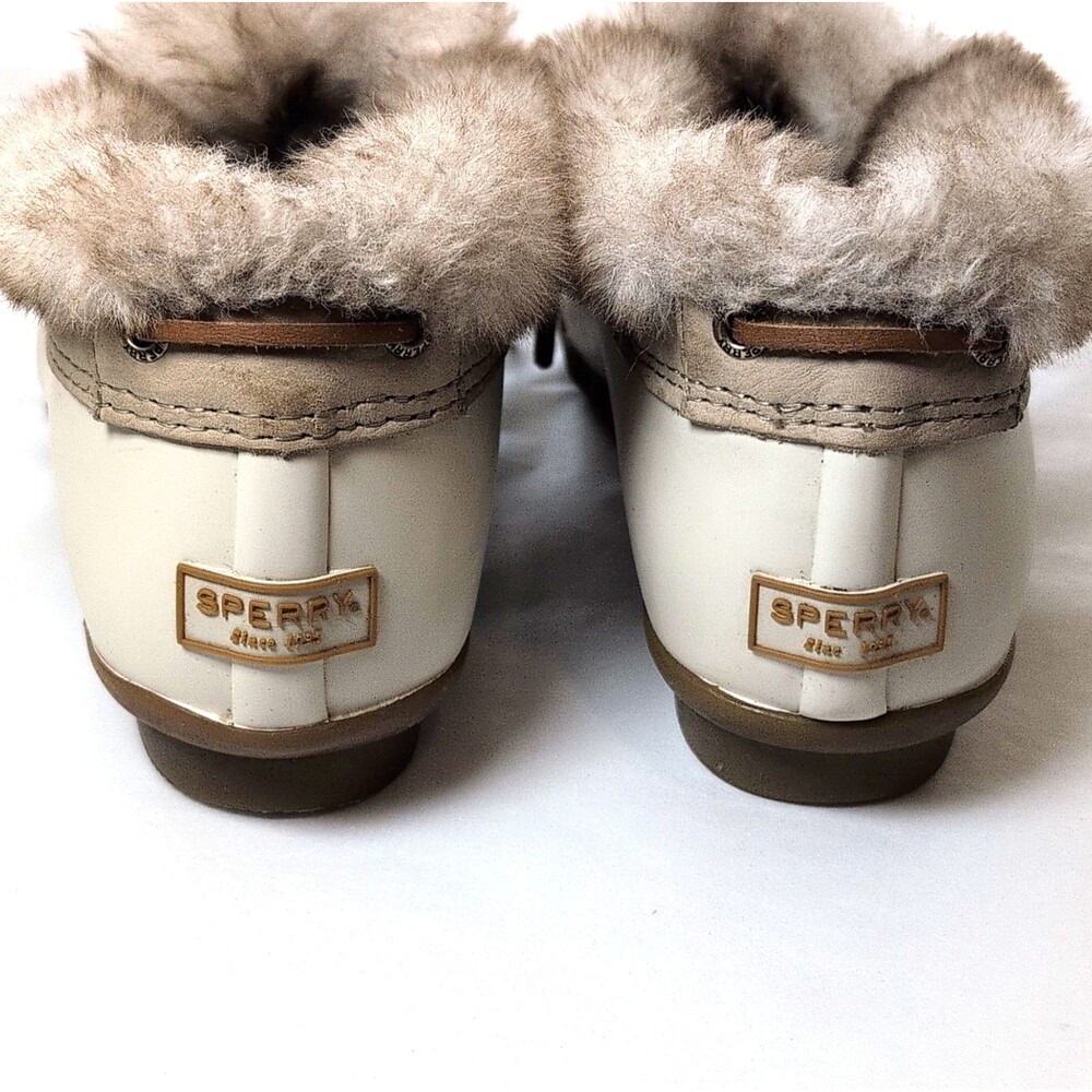 Women's Sperry Top-Sider Beige Brown Synthetic Fur Trim Lace Up Ankle Bootie - Picture 4 of 8